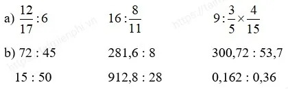 Bài tập 1 Toán lớp 5 trang 164 về phép chia