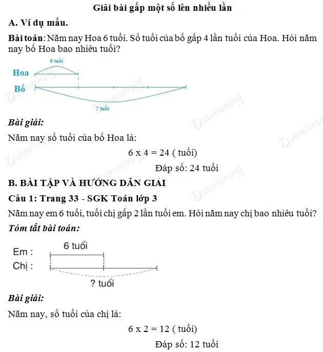 Bài Giải Toán Lớp 3 Trang 33: Hướng Dẫn Chi Tiết Bài Toán "Gấp Một Số Lên Nhiều Lần"