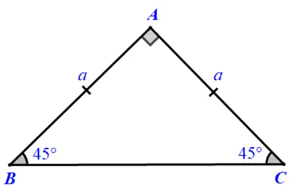 Hình minh họa HĐ2 trong allintitle:giải toán 9 tập 1 trang 69 với tam giác vuông cân ABC