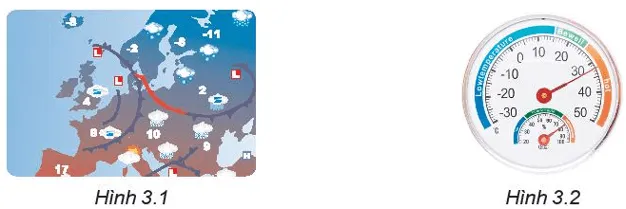 Minh họa số nguyên âm trên nhiệt kế và bản đồ thời tiết, giúp giải toán lớp 6 bài 13