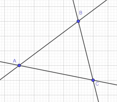 Hình vẽ Luyện Tập 2 trang 47 về ba điểm không thẳng hàng và các đường thẳng qua chúng