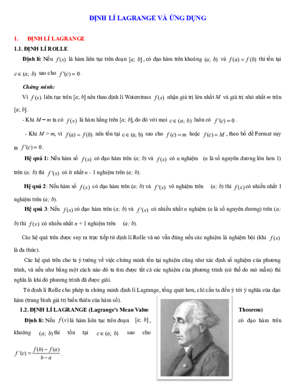 Định Lý Lagrange Rolle Cauchy Và Ứng Dụng: Phân Tích Chuyên Sâu Và Bài Tập Thực Hành
