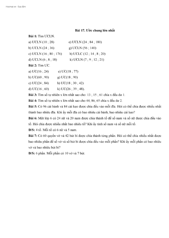 Giải Toán Lớp 6 Bài Ước Chung Lớn Nhất (ƯCLN): Lý Thuyết, Phương Pháp Và Lời Giải Chi Tiết