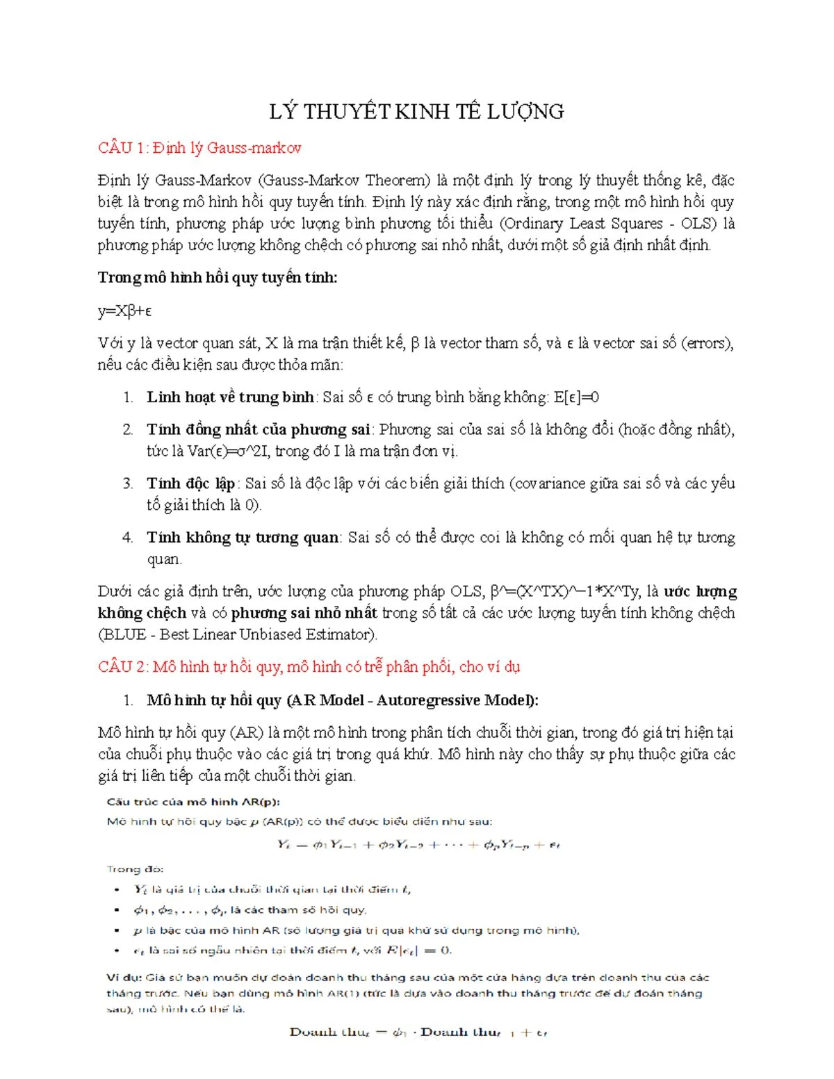 Định Lý Gauss Markov: Khái Niệm, Giả Định Và Vai Trò Quyết Định Của Ước Lượng Blue