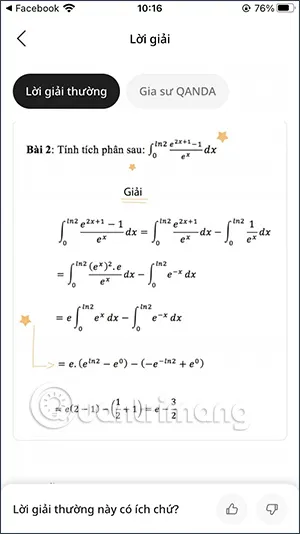 Giao diện giải bài tập Toán trên QANDA