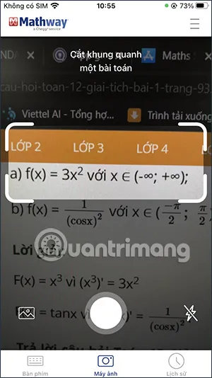 Giao diện ứng dụng Mathway giải Toán