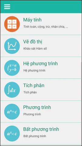 Giao diện chính của ứng dụng Maths Solver