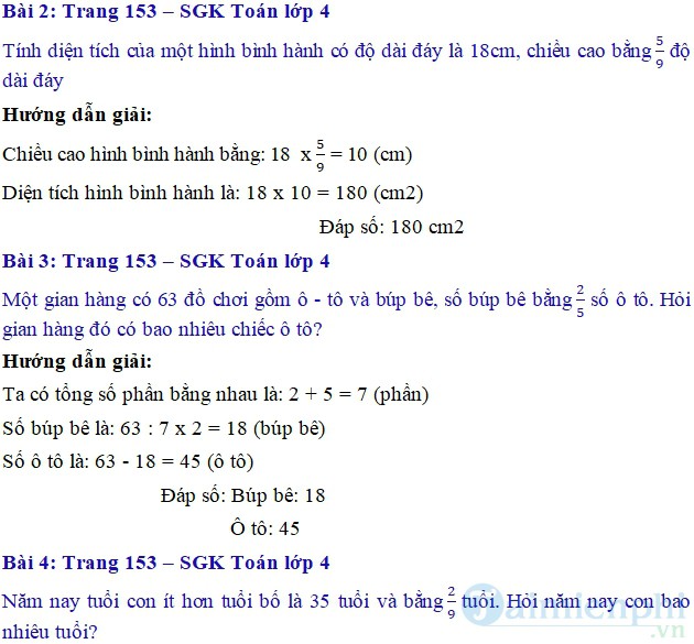 Giải Toán Lớp 4 Trang 153: Luyện Tập Chung (Tiếp Theo)