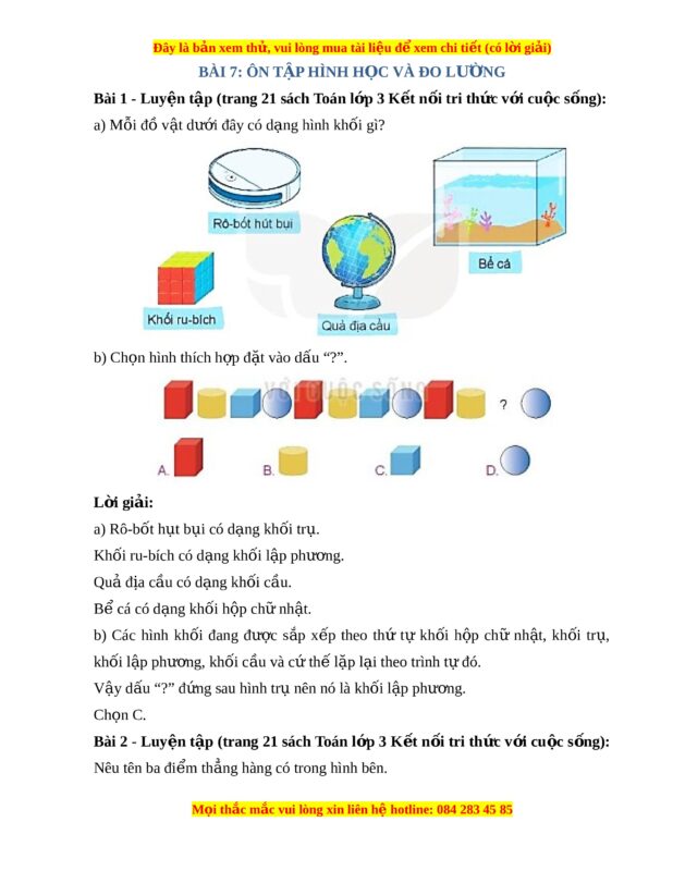 Bài Giải Toán Lớp 3: Ôn Tập Hình Học Và Đo Lường Sách Kết Nối Tri Thức