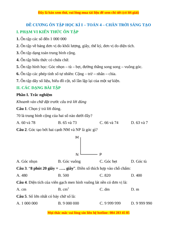 Đề Thi Toán Lớp 4 Học Kì 1: Tổng Hợp Tài Liệu Ôn Luyện Chi Tiết Nhất