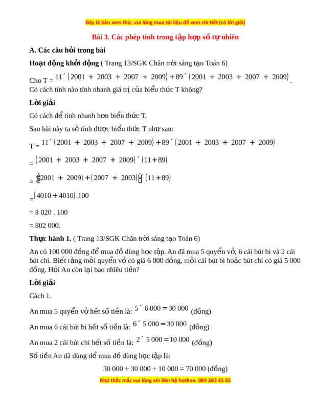 Giải Toán lớp 6 trang 15 Chân trời sáng tạo: Phép Tính Trong Tập Hợp Số Tự Nhiên
