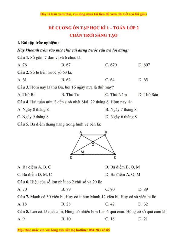 Ôn Tập Toán Lớp 1 Học Kỳ 2: Các Số Đến 100, Phép Tính, Hình Học và Giải Toán