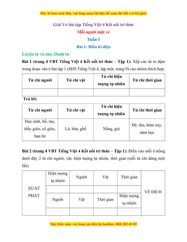 Giải Bài Tập Tiếng Việt Lớp 4 Tập 1: Luyện Từ Và Câu