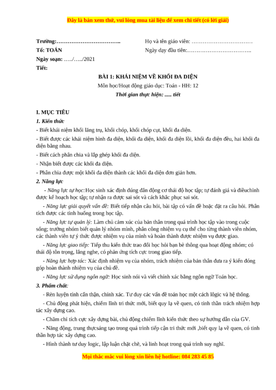Khái Niệm Về Khối Đa Diện Và Khối Đa Diện Lồi, Đều Trong Toán Lớp 12