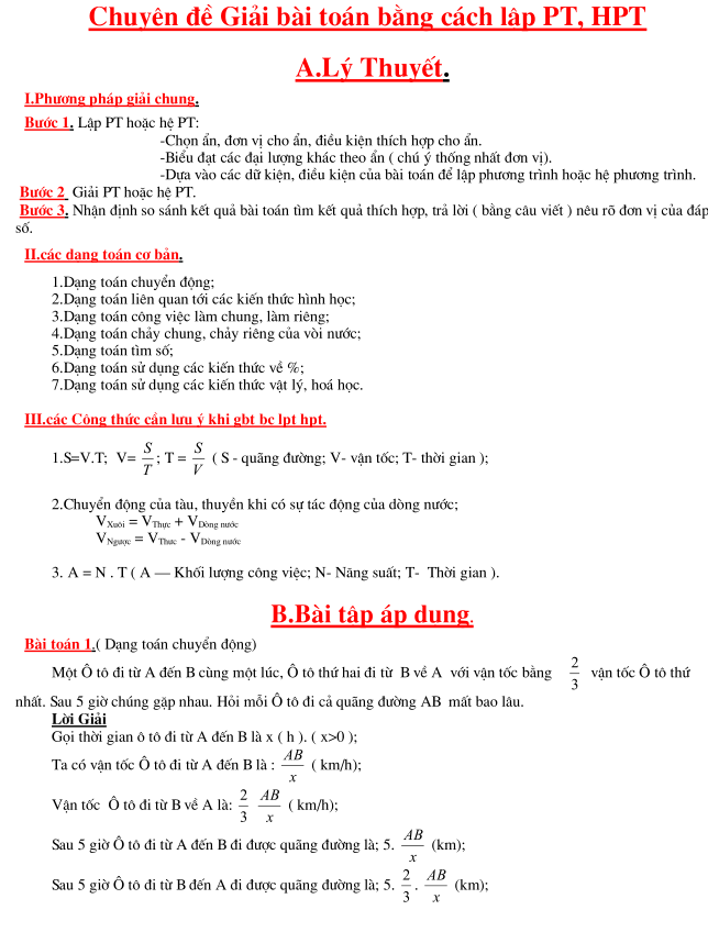 Giải Bài Toán Lập Phương Trình Dạng Hình Học Lớp 9 Chi Tiết