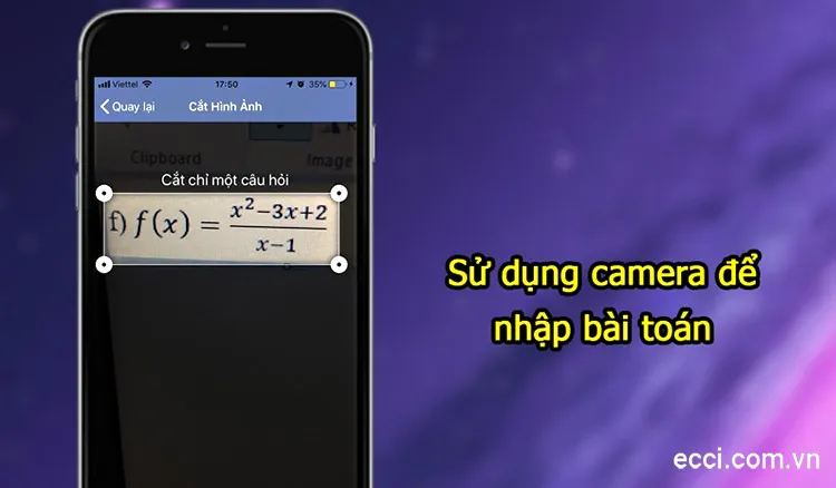 Nhập đề bài toán bằng camera trên ứng dụng giải toán Mathway