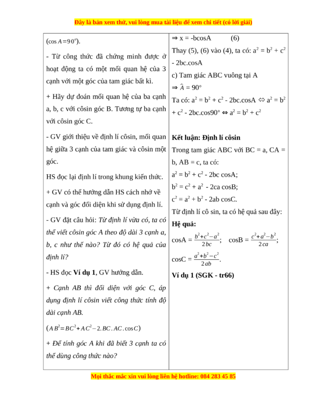 Định Lý Cosin Lớp 10: Công Thức, Ứng Dụng và Bài Tập Chi Tiết