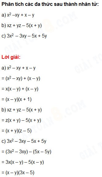 Giải Bài Tập Toán Lớp 8 Bài 8: Phân Tích Đa Thức Thành Nhân Tử Bằng Phương Pháp Nhóm Hạng Tử