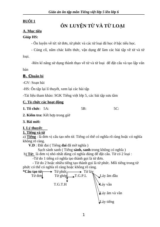 Ôn Tập Tiếng Việt Lớp 5 Lên Lớp 6: Từ và Từ Loại