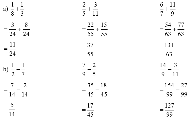 Bài Giải Toán Lớp 5 Trang 21 Tập 1 – Cộng, Trừ Hai Phân Số Khác Mẫu Số (Kết Nối Tri Thức)