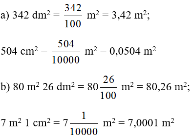 Giải Toán lớp 5 trang 65 Chân trời sáng tạo: Viết số đo diện tích dưới dạng số thập phân