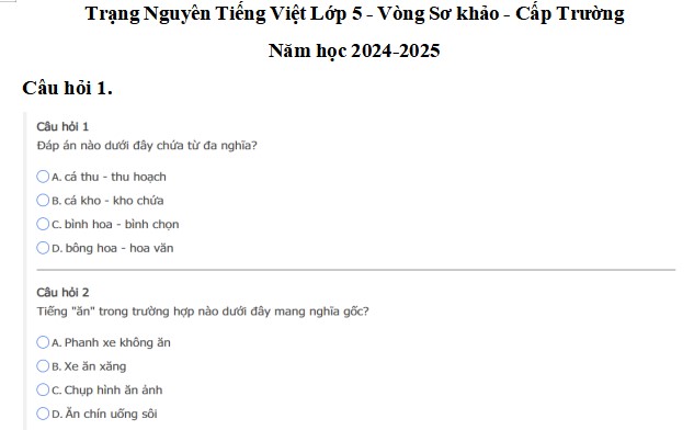 Bộ Đề Luyện Thi Trạng Nguyên Tiếng Việt Lớp 2 Năm 2025 - 2026