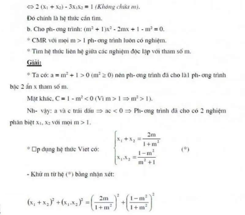 Hệ Thức Liên Hệ Giữa Các Nghiệm Phụ Thuộc Tham Số 2