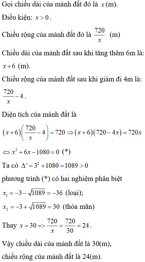 Giải Bài Toán Bằng Cách Lập Phương Trình Dạng Hình Học Lớp 9