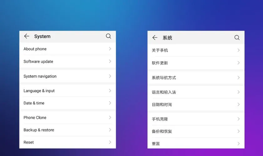 Minh họa giao diện cài đặt ngôn ngữ trên điện thoại Xiaomi