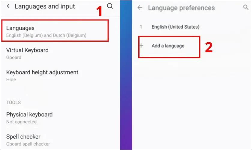 Chọn Add a language