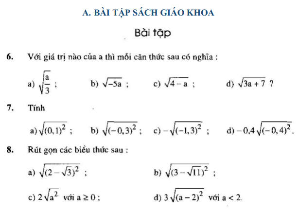 Giải Toán Căn Thức Bậc Hai Và Hằng Đẳng Thức SGK Toán 9 Tập 1