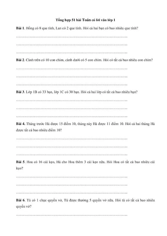 Một số dạng bài toán có lời văn lớp 1