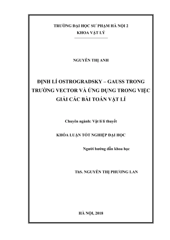 Ứng Dụng Định Lý Ostrogradski-Gauss Trong Khoa Học Và Kỹ Thuật
