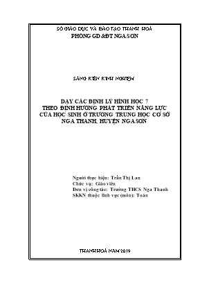 Dạy Các Định Lý Hình Học 7 Theo Định Hướng Phát Triển Năng Lực Của Học Sinh