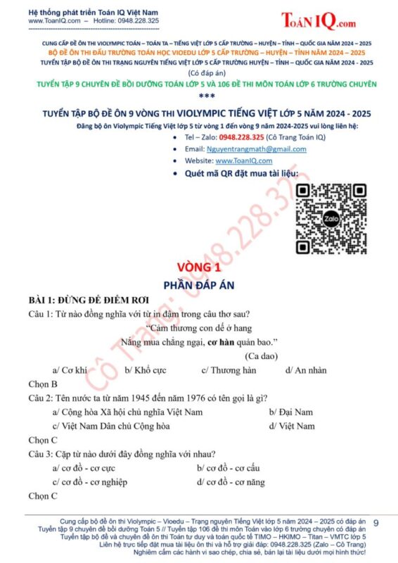 Đề thi Olympic Tiếng Việt Tuổi thơ Cấp trường Lớp 5 (2019-2020): Chinh Phục Kiến Thức