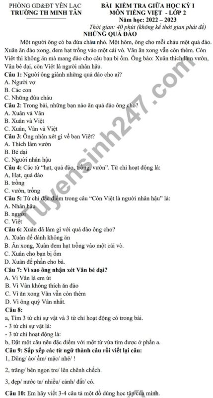 11 Đề Thi Giữa Học Kỳ 1 Môn Tiếng Việt Lớp 2 Năm 2025 - 2026: Tài Liệu Ôn Tập Toàn Diện