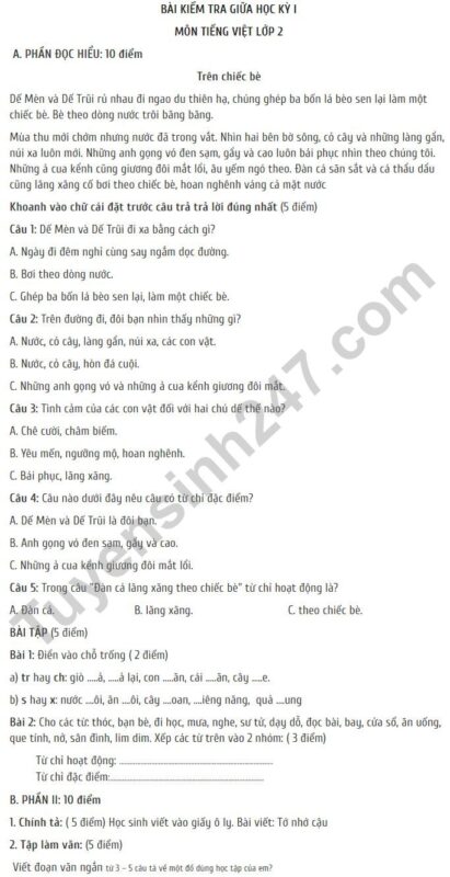 11 Đề Thi Giữa Học Kỳ 1 Môn Tiếng Việt Lớp 2 Năm 2025 - 2026: Tài Liệu Ôn Tập Toàn Diện