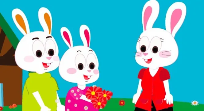 Cảnh hai anh em thỏ đi làm việc