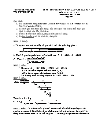 Đề Thi Giải Toán Trên Máy Tính Casio Lớp 9 - Phòng Giáo Dục Và Đào Tạo Sơn Hòa (Có Đáp Án)