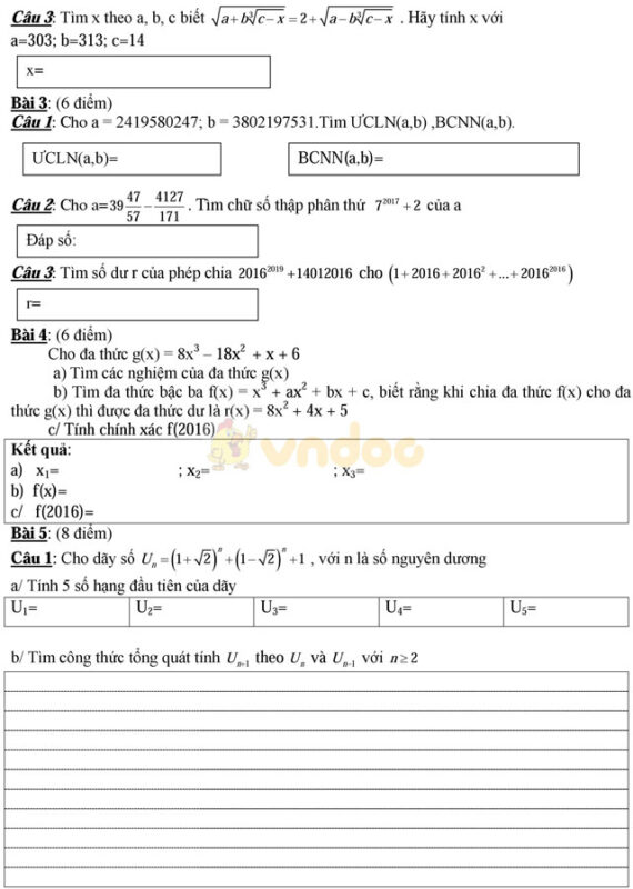 Đề thi giải toán trên máy tính cầm tay cấp THPT tỉnh Quảng Ngãi năm 2013 - 2014