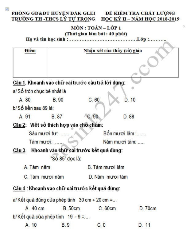 Tổng Hợp 5 Bộ Đề Thi Toán Lớp 1 Học Kỳ 2 Chuẩn Cấu Trúc Mới Nhất
