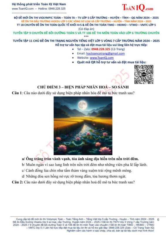 Đề thi Olympic Tiếng Việt Tuổi thơ Cấp trường Lớp 5 (2019-2020): Chinh Phục Kiến Thức