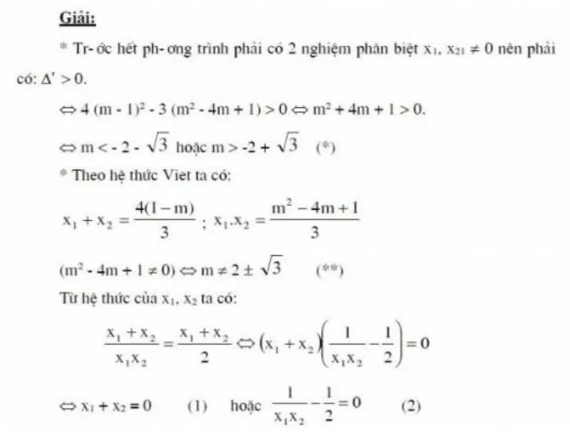 Điều Kiện Của Tham Số Để 2 Nghiệm Liên Hệ Với Nhau Bởi 1 Hệ Thức Cho Trước 2