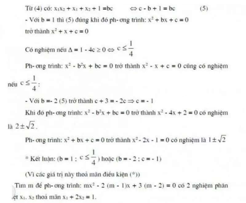 Điều Kiện Của Tham Số Để 2 Nghiệm Liên Hệ Với Nhau Bởi 1 Hệ Thức Cho Trước 6