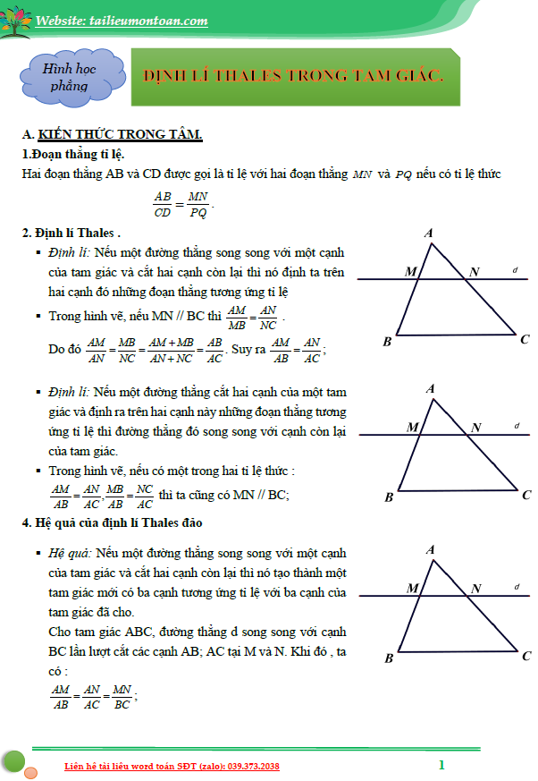 Định lý Thales Trong Tam Giác Lớp 8: Kiến Thức Cần Biết