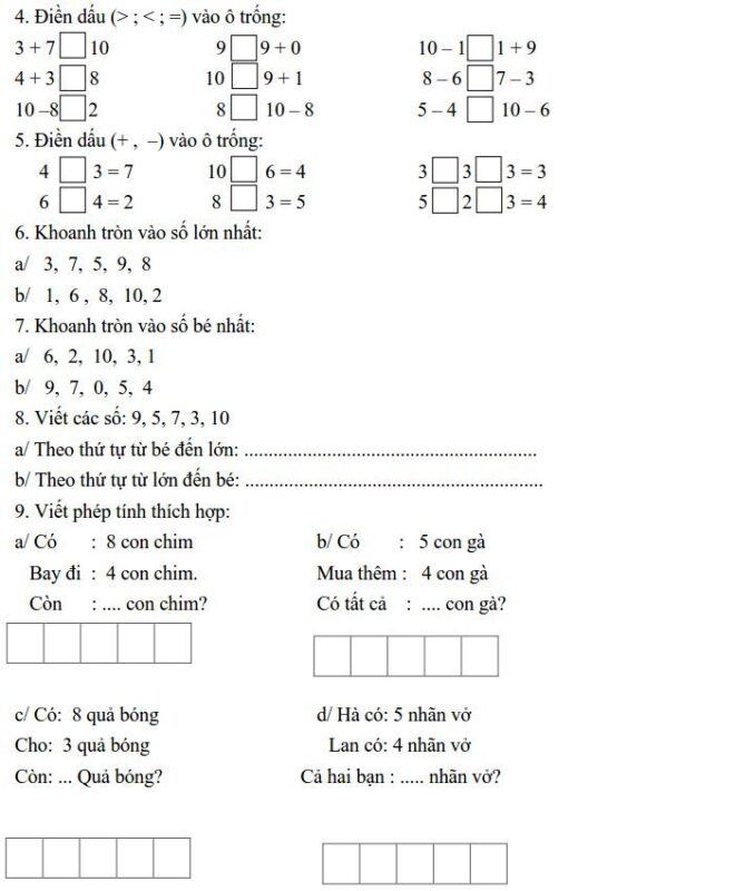 Ôn Tập Toán Lớp 1 Học Kỳ 2: Các Số Đến 100, Phép Tính, Hình Học và Giải Toán