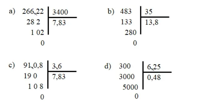 Kết quả phép chia 266,22 : 34
