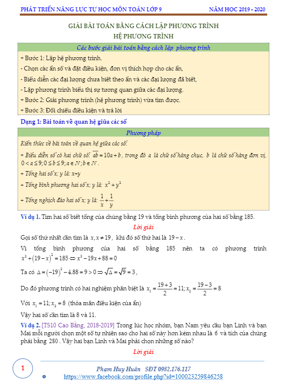 Phương Pháp Giải Bài Toán Bằng Cách Lập Hệ Phương Trình Lớp 9 Chi Tiết