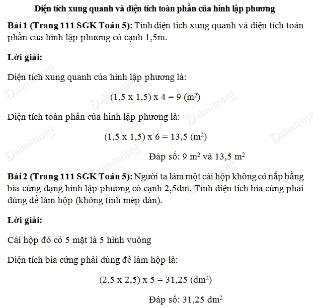 Các Bài Giải Toán Lớp 5 Trang 111 SGK Toán 5 Bình Minh