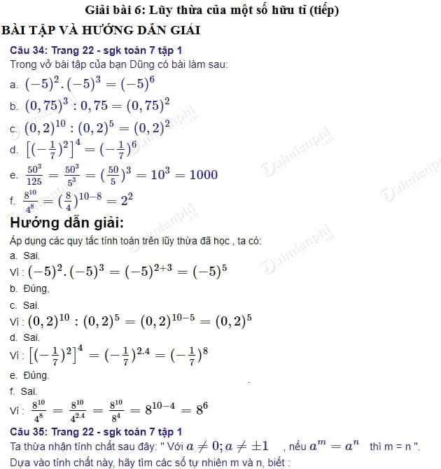 Giải Toán 7 Lũy Thừa Của Một Số Hữu Tỉ (Chân Trời Sáng Tạo)